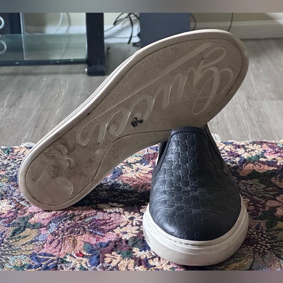 Gucci GG Signature Web Accent Black Leather Men’s Slip on Sneakers Size 6.5 8 US
